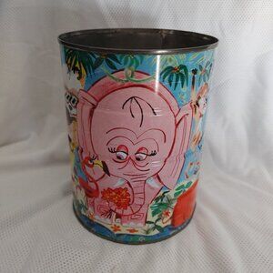 Vintage Bright & Colorful Collectable, Jungle Themed Folgers Coffee Tin Can,